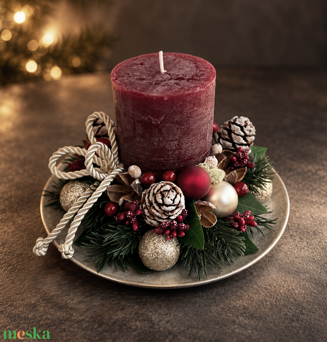 Karácsonyi asztaldísz  - karácsony - karácsonyi lakásdekoráció - karácsonyi gyertyás asztaldísz - Meska.hu