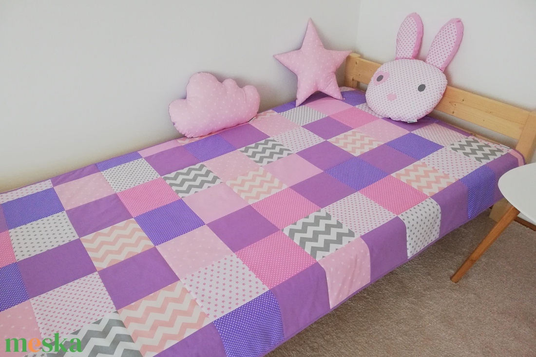 Lila-rózsaszín patchwork ágytakaró - otthon & lakás - lakástextil - ágytakaró - Meska.hu