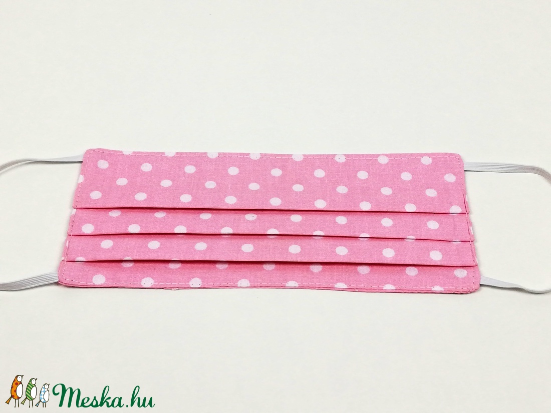 Rózsaszín pöttyös 2 rétegű pamut szájmaszk - női - női - Meska.hu