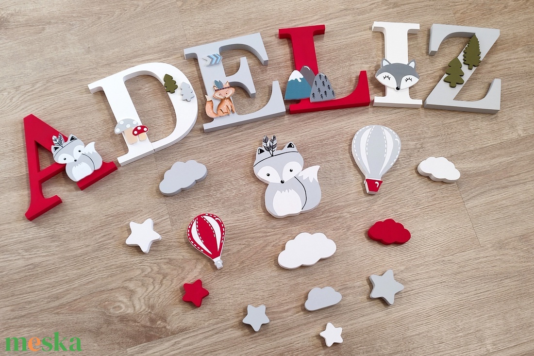 Rókás díszítésű dekorbetű szett, választható névvel, színnel, kézműves, dekoráció, név, betű, gyerekszoba, dekor betű - otthon & életmód - dekoráció - fali és függő dekoráció - betű & név - Meska.hu