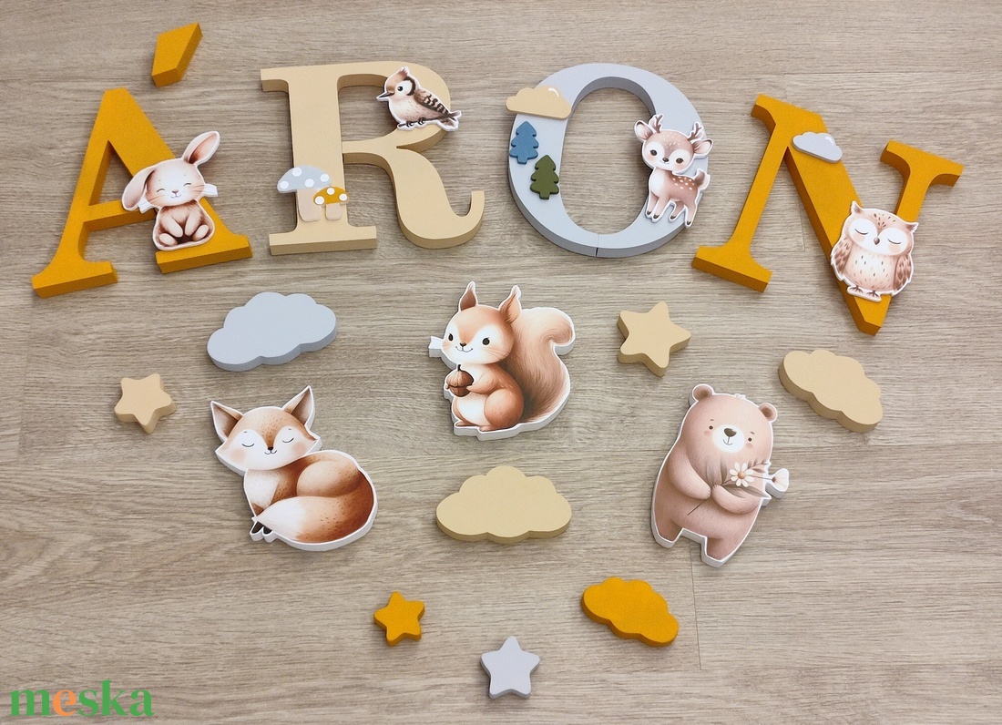 Erdei állatos dekorbetű szett, választható névvel, színnel, kézműves, dekoráció, név, betű, gyerekszoba, dekor betű - otthon & életmód - dekoráció - fali és függő dekoráció - betű & név - Meska.hu