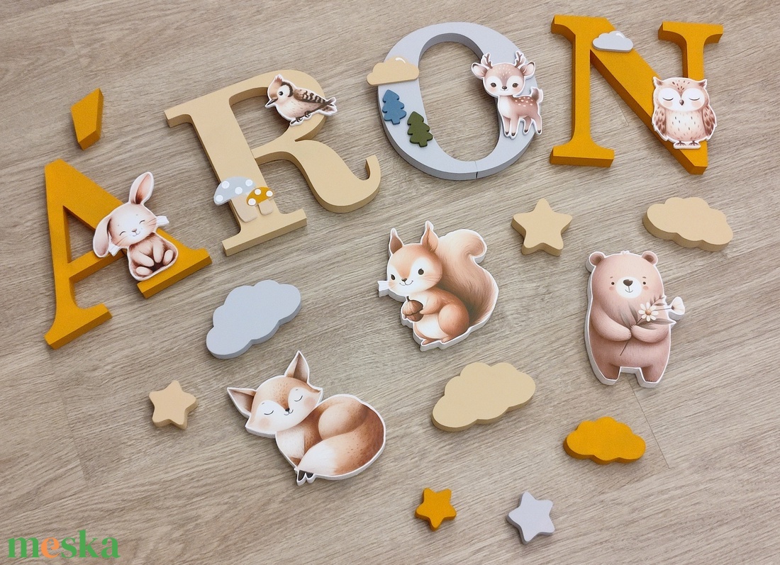 Erdei állatos dekorbetű szett, választható névvel, színnel, kézműves, dekoráció, név, betű, gyerekszoba, dekor betű - otthon & életmód - dekoráció - fali és függő dekoráció - betű & név - Meska.hu