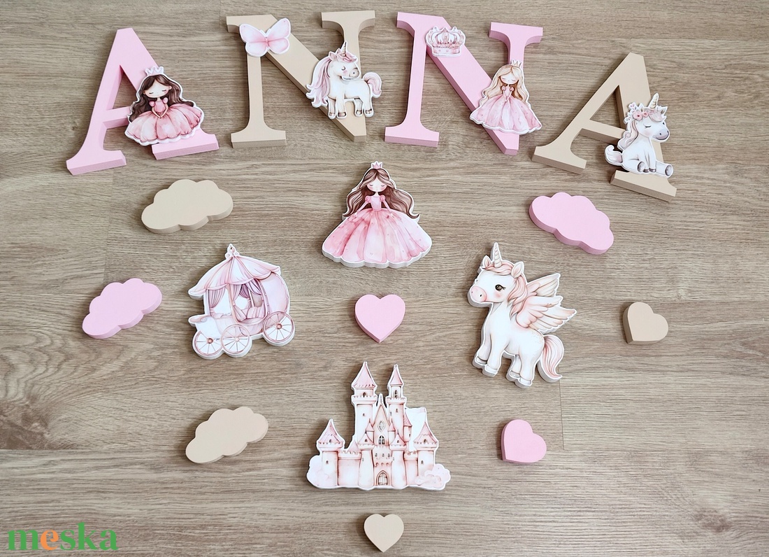 Hercegnős dekorbetű szett, választható névvel, színnel, kézműves, dekoráció, név, betű, gyerekszoba, dekor betű - otthon & életmód - babaszoba, gyerekszoba - babaszoba dekoráció - Meska.hu