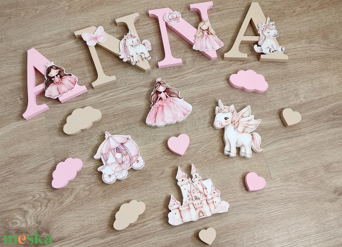 Hercegnős dekorbetű szett, választható névvel, színnel, kézműves, dekoráció, név, betű, gyerekszoba, dekor betű - otthon & életmód - babaszoba, gyerekszoba - babaszoba dekoráció - Meska.hu