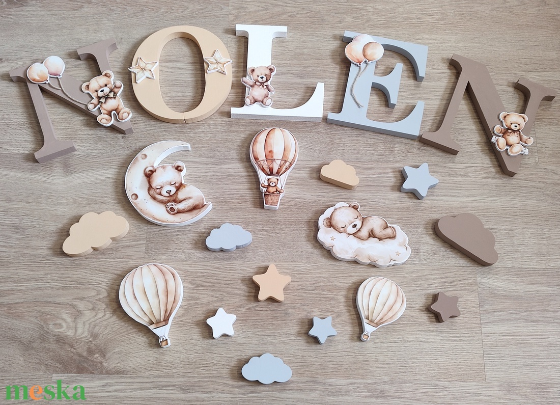 Macis díszítésű dekorbetű szett, választható névvel, színnel, kézműves, dekoráció, név, betű, gyerekszoba, dekor betű - otthon & életmód - babaszoba, gyerekszoba - babaszoba dekoráció - Meska.hu