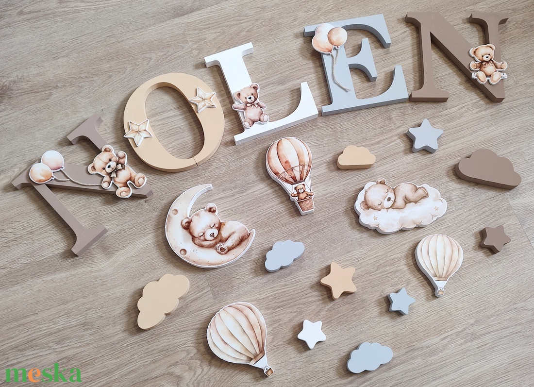 Macis díszítésű dekorbetű szett, választható névvel, színnel, kézműves, dekoráció, név, betű, gyerekszoba, dekor betű - otthon & életmód - babaszoba, gyerekszoba - babaszoba dekoráció - Meska.hu