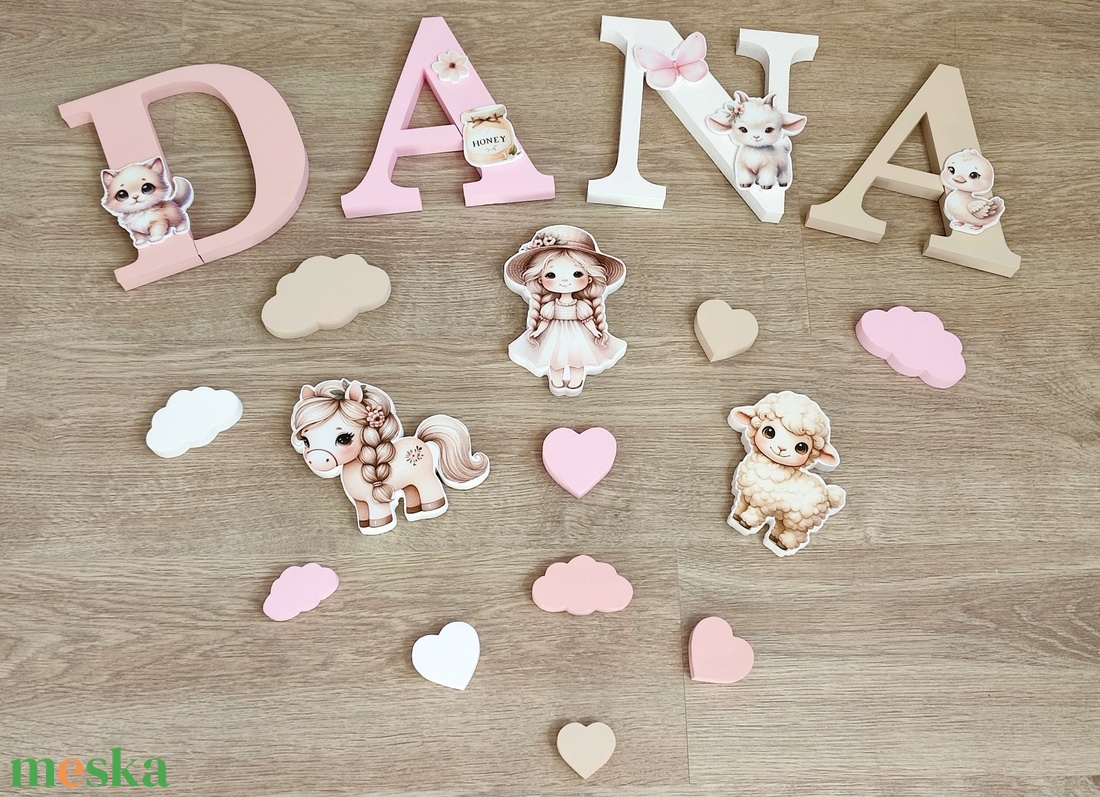 Lány háziállatos dekorbetű szett, választható névvel, színnel, kézműves, dekoráció, név, betű, dekor betű - otthon & életmód - babaszoba, gyerekszoba - babaszoba dekoráció - Meska.hu