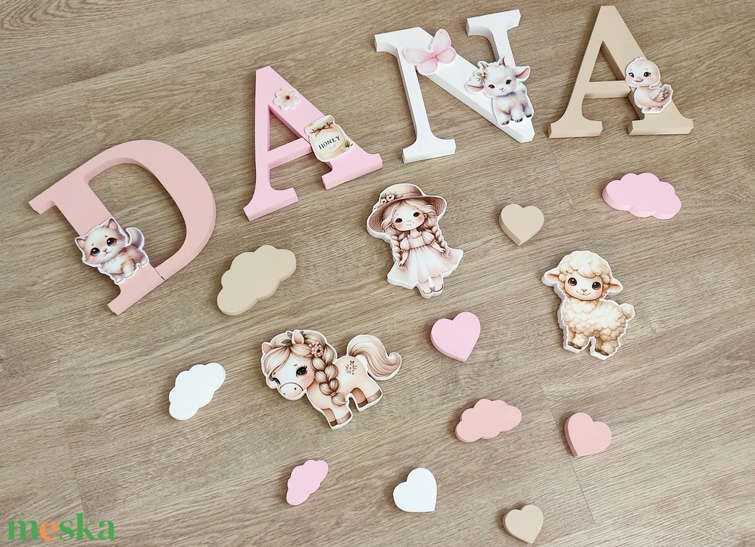 Lány háziállatos dekorbetű szett, választható névvel, színnel, kézműves, dekoráció, név, betű, dekor betű - otthon & életmód - babaszoba, gyerekszoba - babaszoba dekoráció - Meska.hu