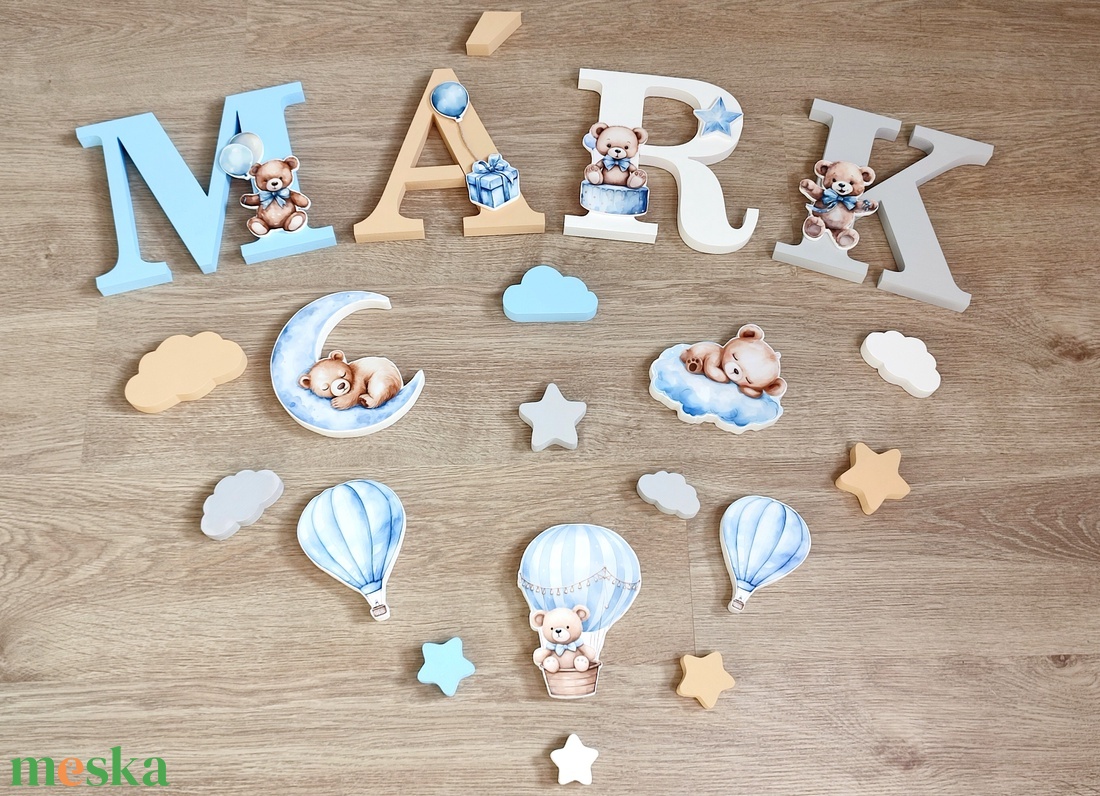 Világoskék macis díszítésű dekorbetű szett, választható névvel, színnel, kézműves, dekoráció, név, betű, dekor betű - otthon & életmód - babaszoba, gyerekszoba - babaszoba dekoráció - Meska.hu