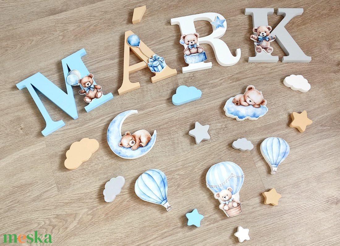 Világoskék macis díszítésű dekorbetű szett, választható névvel, színnel, kézműves, dekoráció, név, betű, dekor betű - otthon & életmód - babaszoba, gyerekszoba - babaszoba dekoráció - Meska.hu