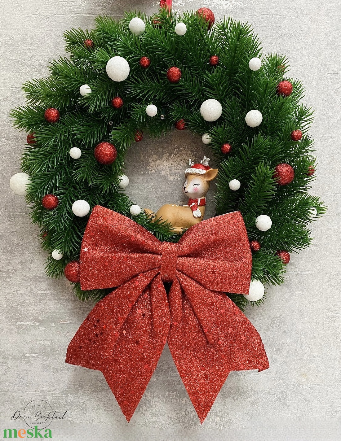 Őzikés mű, ledes fenyő adventi kopogtató - karácsony - adventi díszek - adventi ajtódísz - Meska.hu