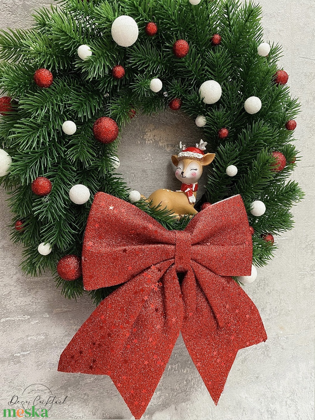 Őzikés mű, ledes fenyő adventi kopogtató - karácsony - adventi díszek - adventi ajtódísz - Meska.hu