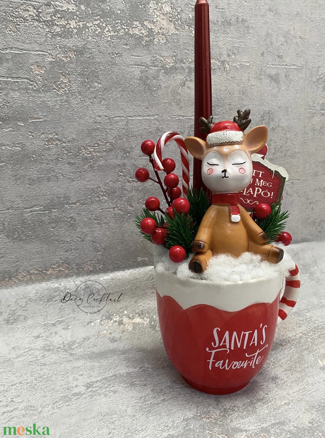 Bögrés asztali dekoráció őzikével - karácsony - adventi díszek - adventi asztaldísz - Meska.hu