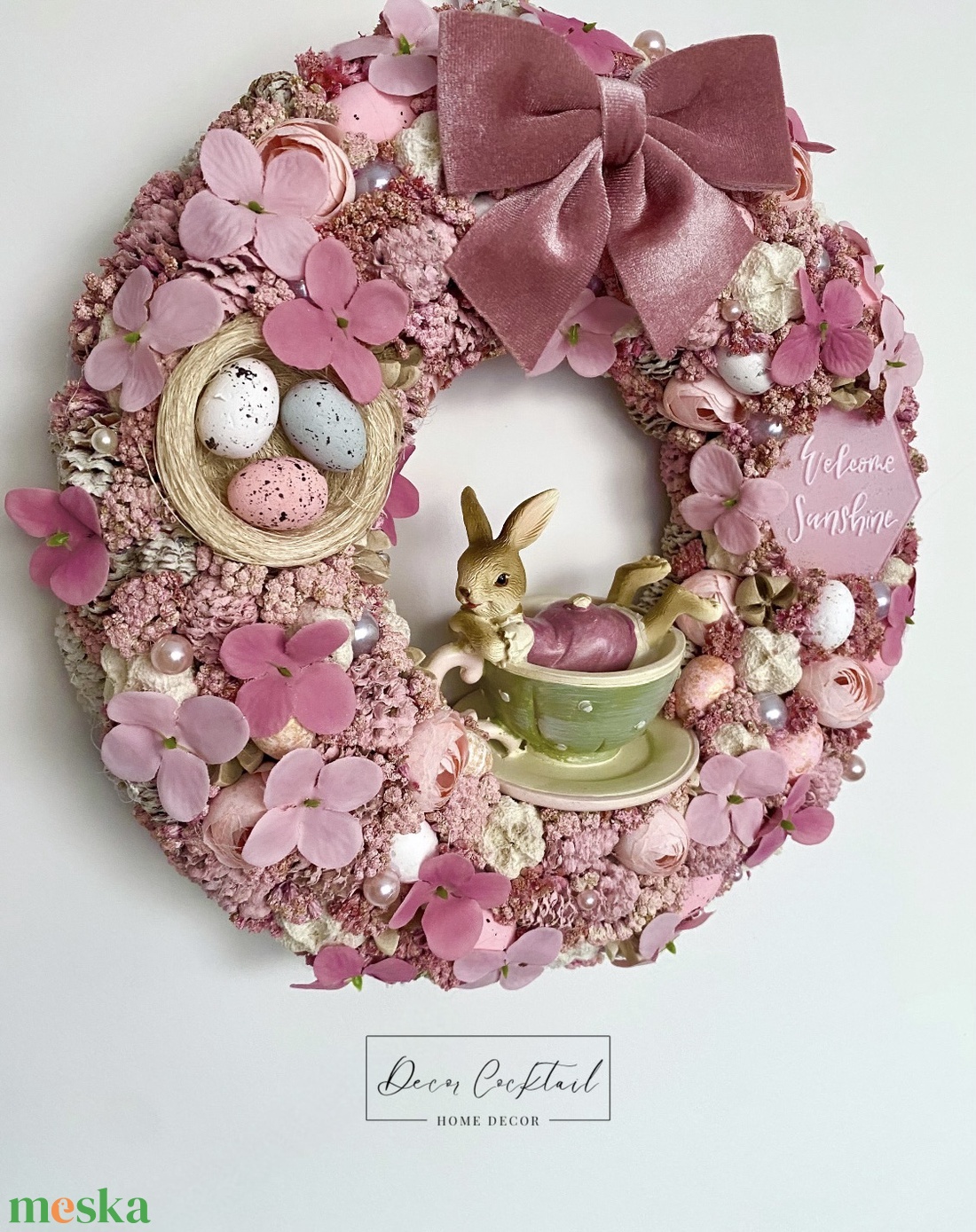 Nyuszilány csészében - ünnepi díszek, dekorációk - húsvéti díszek és dekorációk - húsvéti ajtódísz, kopogtató - Meska.hu