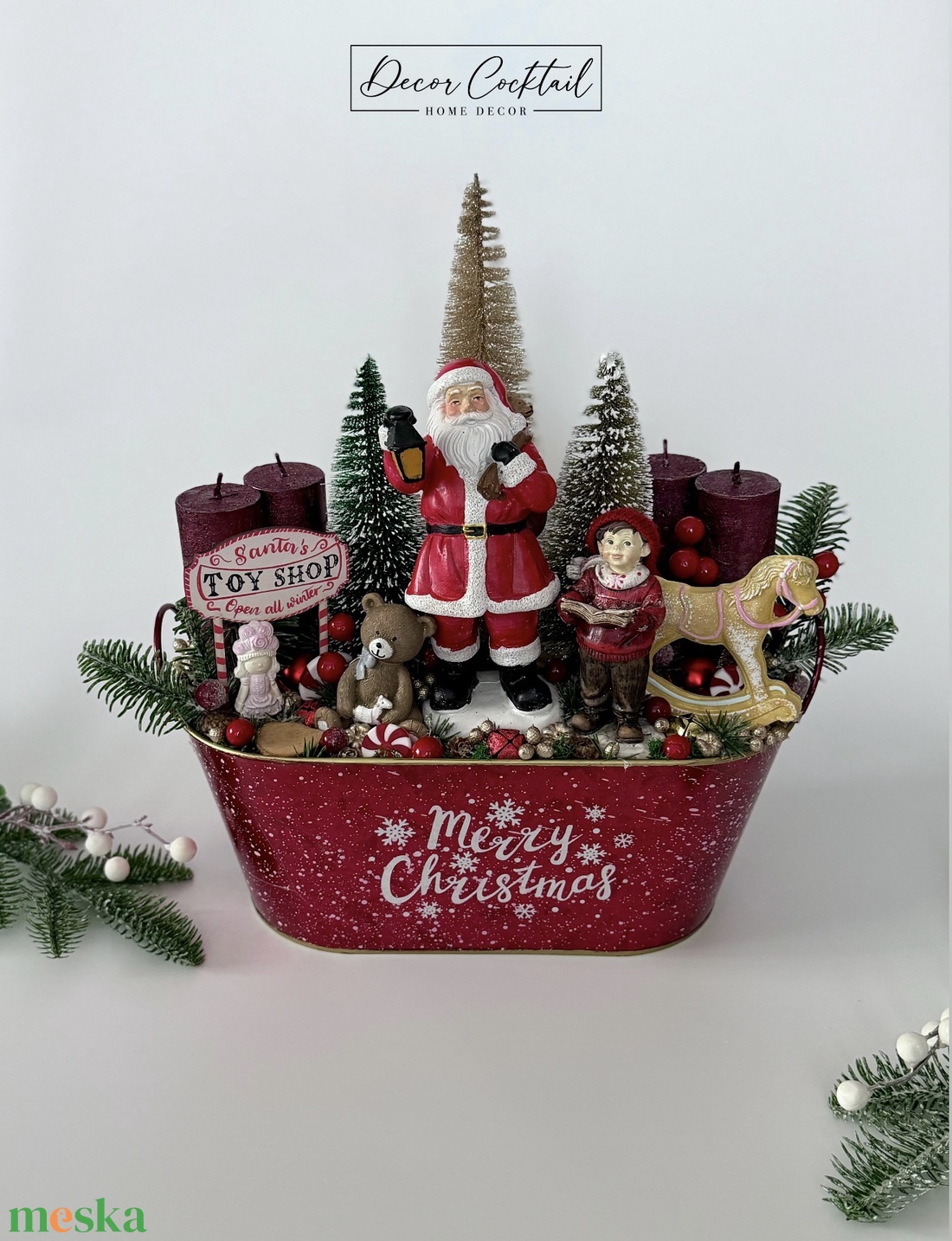 Asztali adventi dekoráció mikulással - karácsony - adventi díszek - adventi asztaldísz - Meska.hu