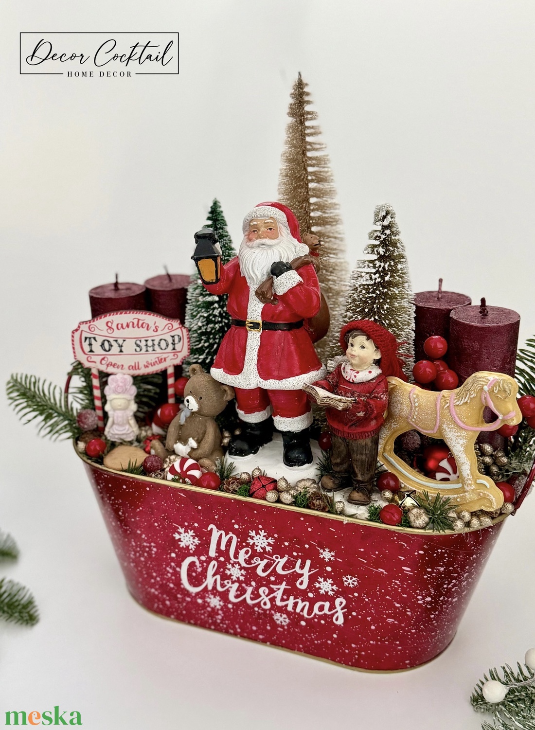 Asztali adventi dekoráció mikulással - karácsony - adventi díszek - adventi asztaldísz - Meska.hu