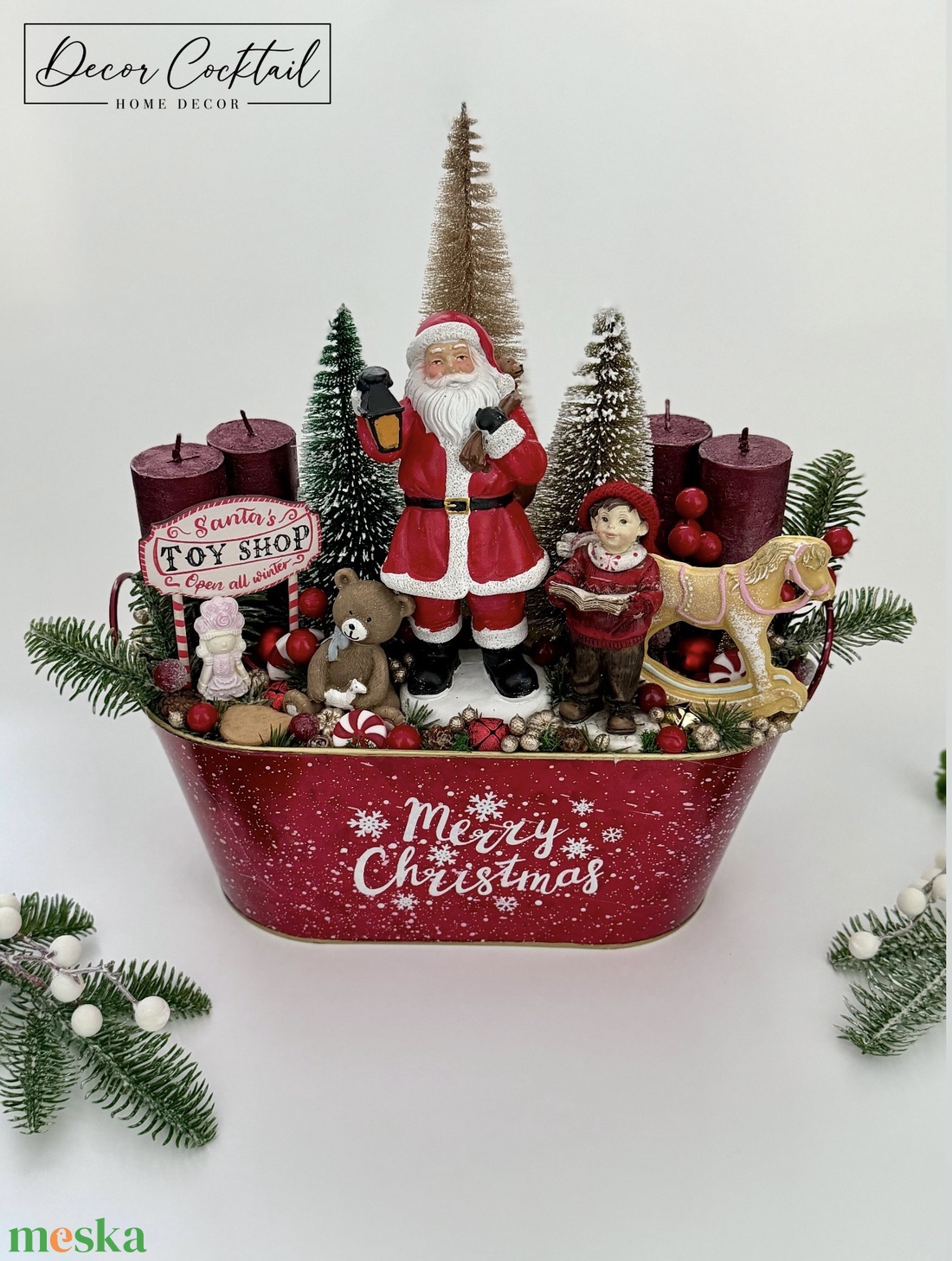 Asztali adventi dekoráció mikulással - karácsony - adventi díszek - adventi asztaldísz - Meska.hu