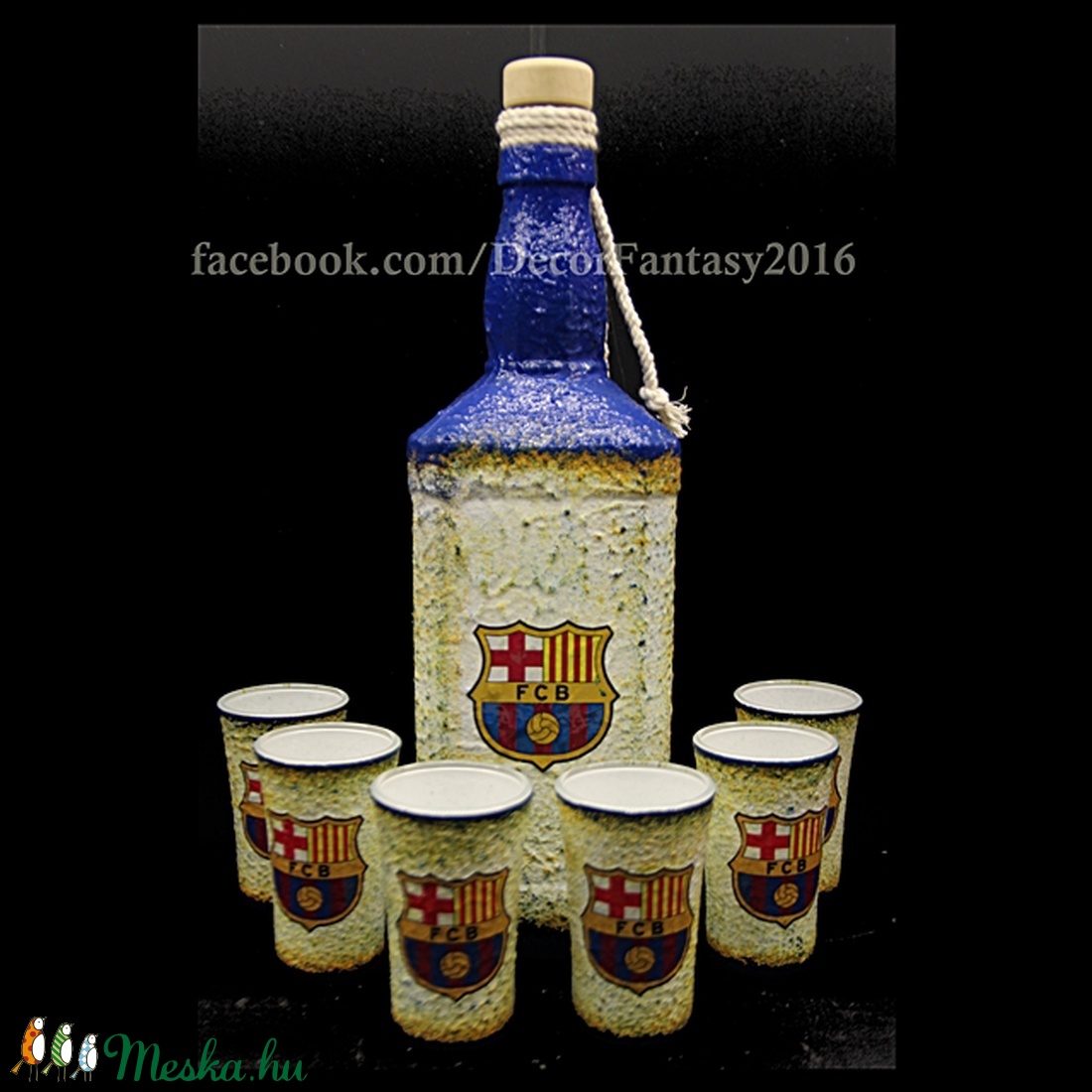FC Barcelona emblémával díszített szet( (1l-es üveg +6db 45ml-es pohár) - - Meska.hu FC Barcelona emblémával díszített szet( (1l-es üveg +6db 45ml-es pohár) - - Meska.hu