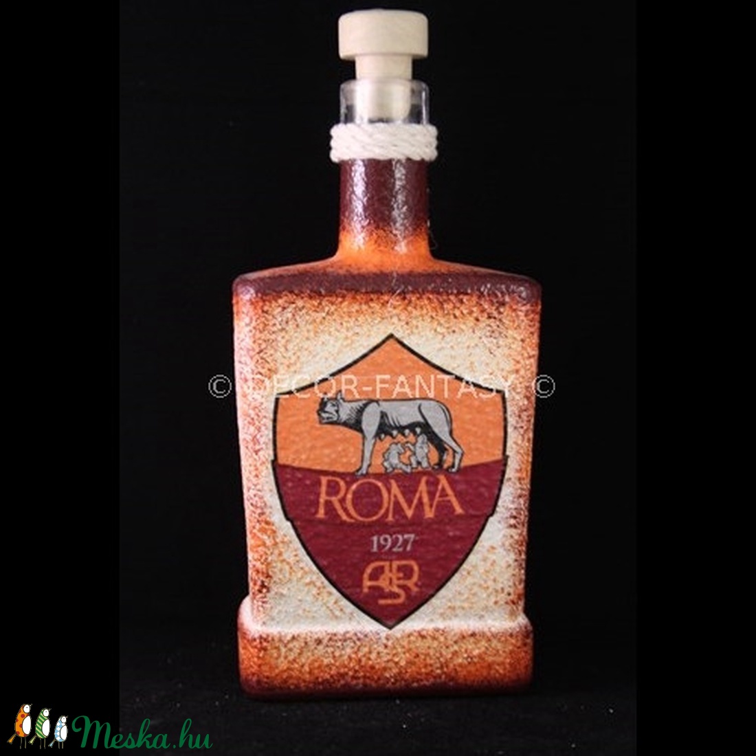 AS ROMA emblémával díszített italos üveg ; As Roma futball kedvelő férfiaknak  - otthon & lakás - dekoráció - Meska.hu