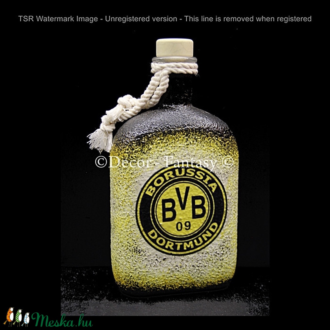 Borussia Dortmund  emblémával díszített   italos üveg ( 0,5 l )  -  - Meska.hu