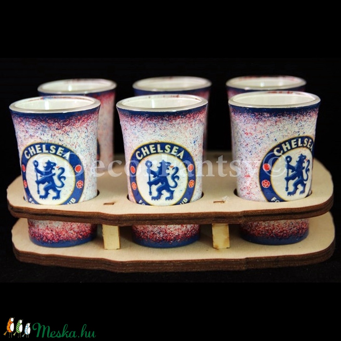 Chelsea FC emblémával díszített pohár szett ( 6x45ml + tartó ) - - Meska.hu Chelsea FC emblémával díszített pohár szett ( 6x45ml + tartó ) - - Meska.hu