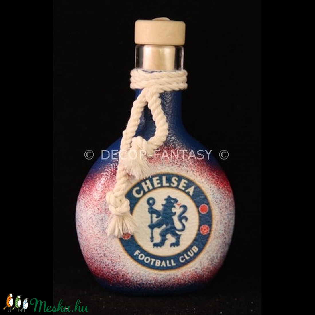 Chelsea FC emblémával díszített italos üveg ( 0,2 l )  -  - Meska.hu