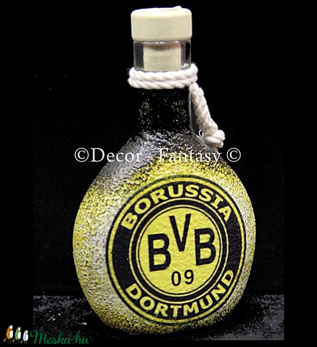 Borussia Dortmund  emblémával díszített   italos üveg ( 0,2 l )  - otthon & életmód - dekoráció - Meska.hu
