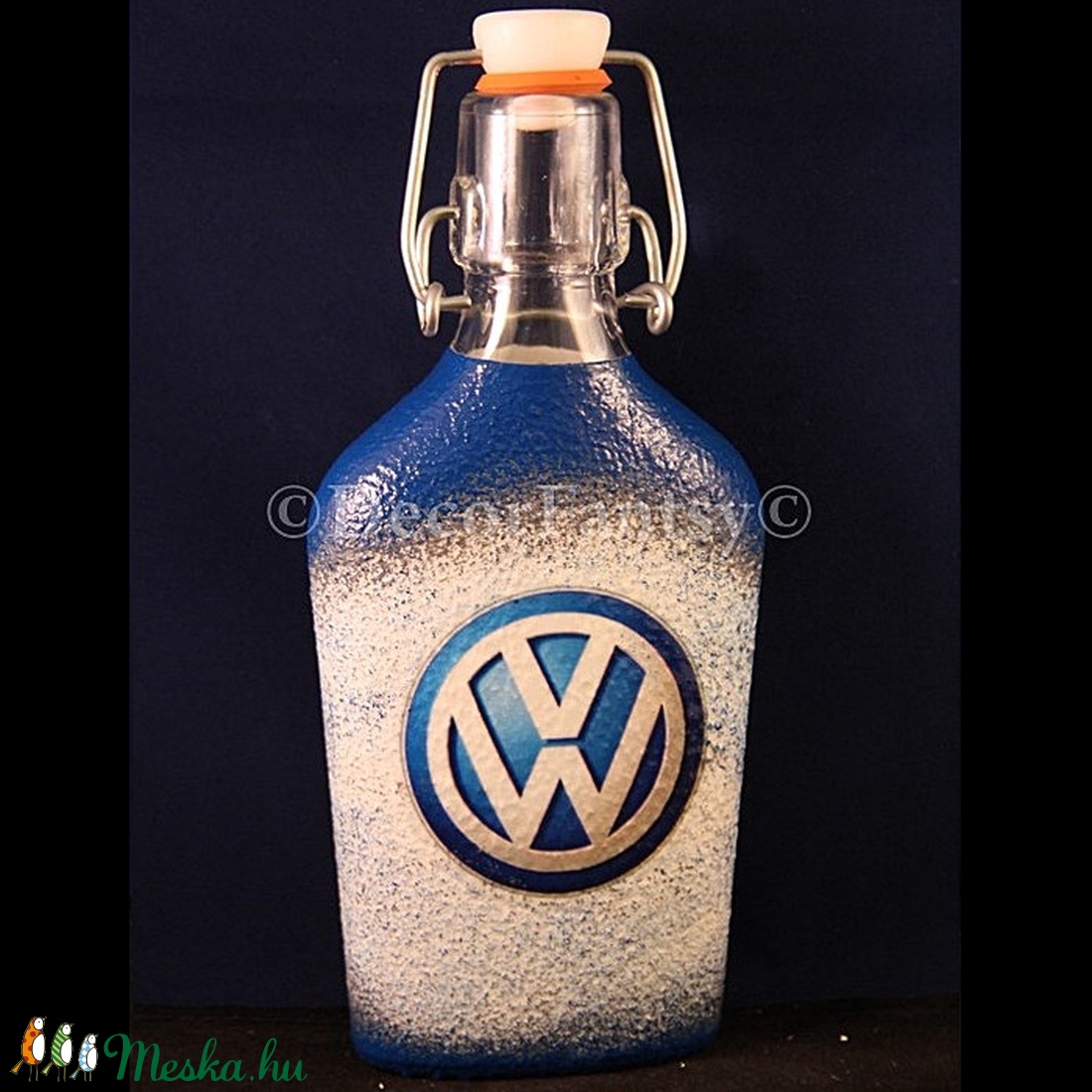 VOLKSWAGEN emblémával díszített kis csatos üveg ( 0,2 l ) - - Meska.hu VOLKSWAGEN emblémával díszített kis csatos üveg ( 0,2 l ) - - Meska.hu