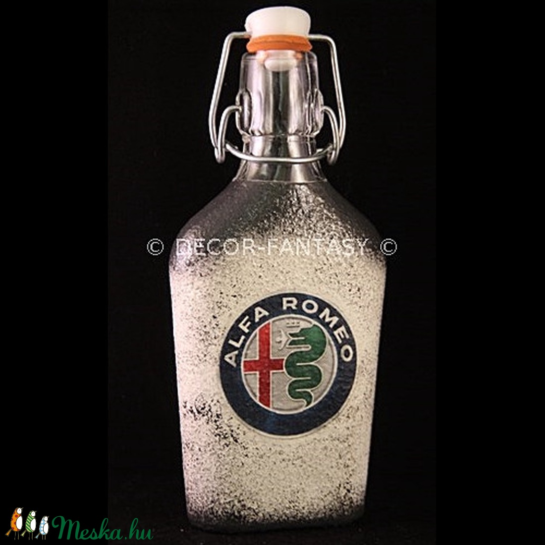 ALFA-ROMEO  emblémával díszített kis pálinkás butykos ( 0,2 l ) ; A saját Alfa autód fotójával is! - otthon & életmód - dekoráció - Meska.hu