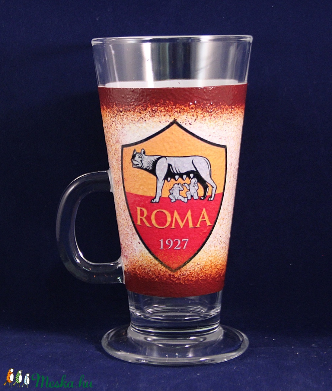 AS ROMA  emblémával díszített Latte-s pohár ;  AS Roma futball rajongóknak - otthon & életmód - konyhafelszerelés, tálalás - Meska.hu
