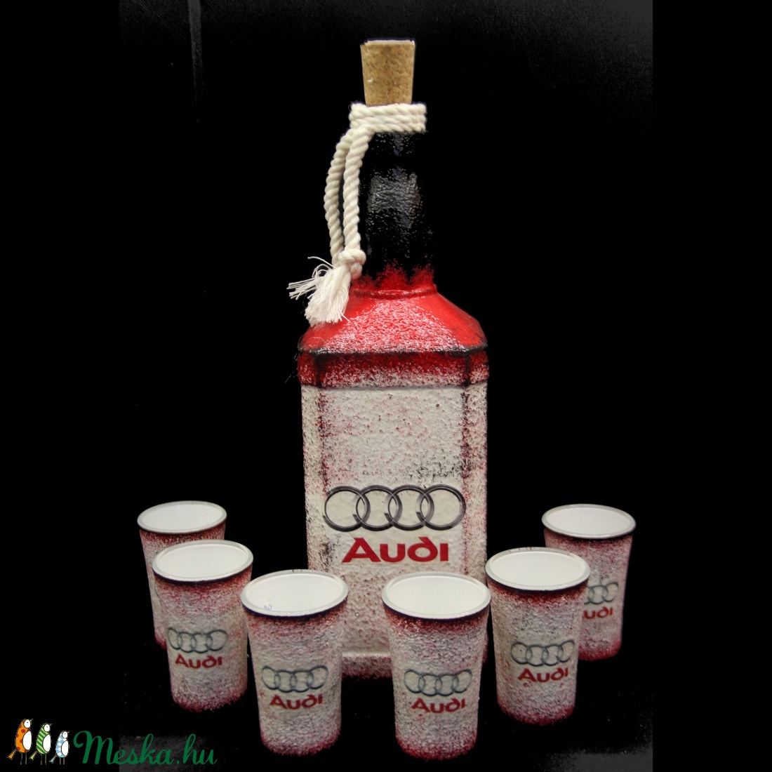 AUDI emblémával díszített pálinkás szett ( 0,75 l üveg + 6x 45 ml pohár ) - otthon & életmód - konyhafelszerelés, tálalás - Meska.hu AUDI emblémával díszített pálinkás szett ( 0,75 l üveg + 6x 45 ml pohár ) - otthon & életmód - konyhafelszerelés, tálalás - Meska.hu