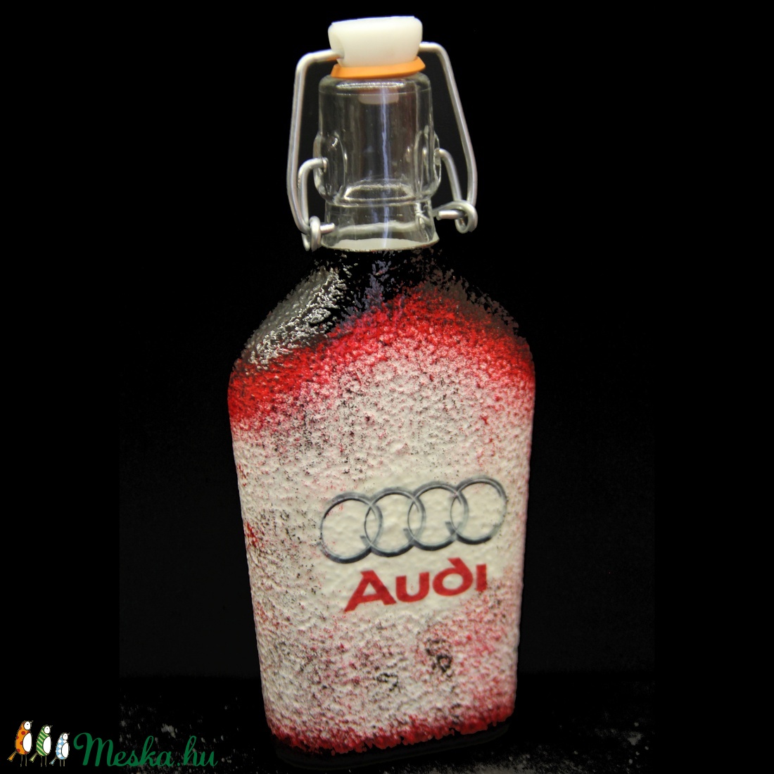 AUDI emblémával díszített kis csatos pálinkás üveg ( 0,2 l ) - - Meska.hu AUDI emblémával díszített kis csatos pálinkás üveg ( 0,2 l ) - - Meska.hu