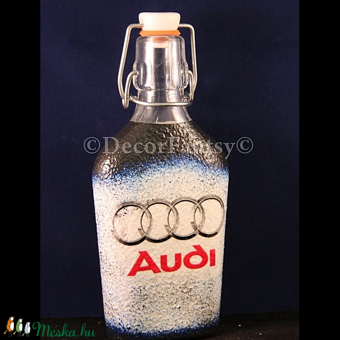 AUDI  emblémával díszített kis csatos pálinkás üveg ( 0,2 l )  -  - Meska.hu