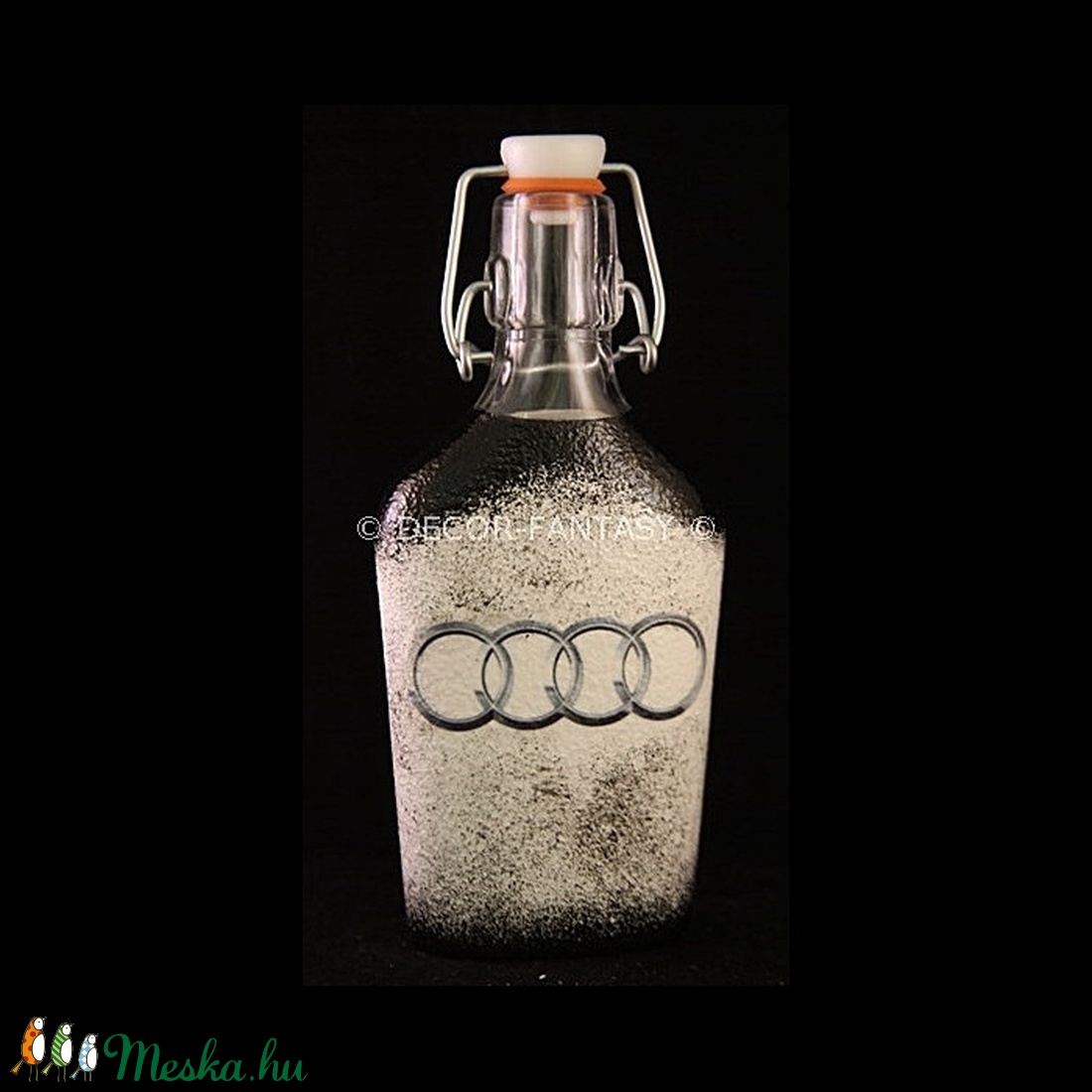 AUDI emblémával díszített kis csatos pálinkás üveg ( 0,2 l ) - - Meska.hu AUDI emblémával díszített kis csatos pálinkás üveg ( 0,2 l ) - - Meska.hu
