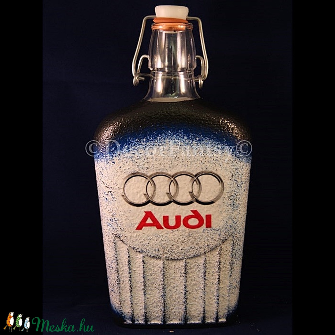 AUDI emblémával díszített nagy csatos pálinkás üveg ( 0,5 l ) - - Meska.hu AUDI emblémával díszített nagy csatos pálinkás üveg ( 0,5 l ) - - Meska.hu