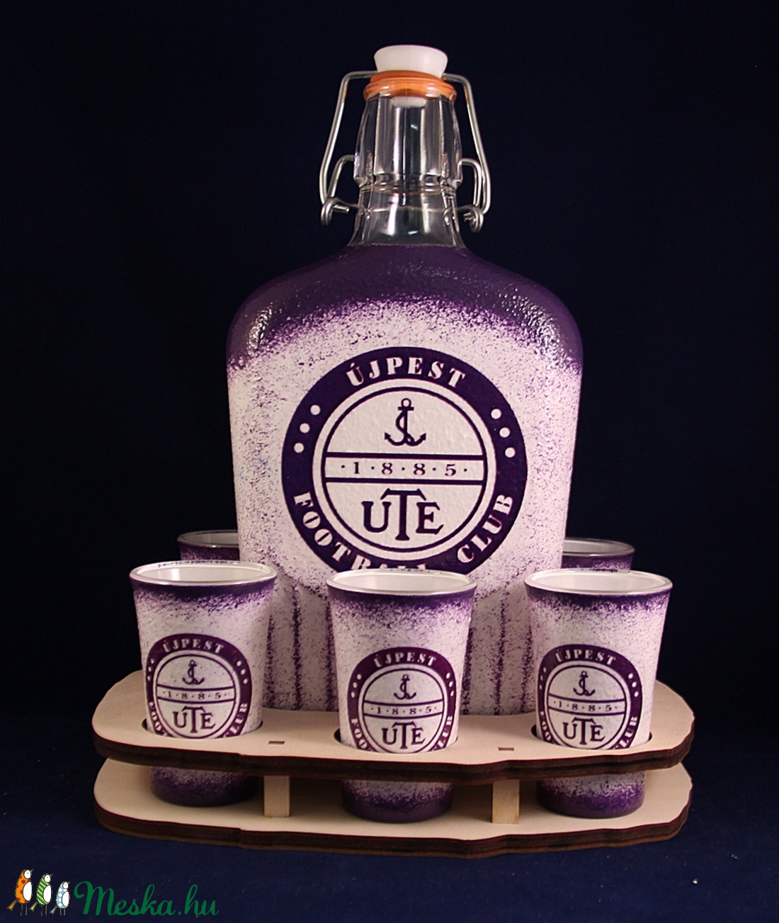 UTE emblémával díszített  pálinkás  szett ( 0,5 l üveg +6 x 45 ml pohár +tartó ) + tartó ) - otthon & életmód - dekoráció - Meska.hu