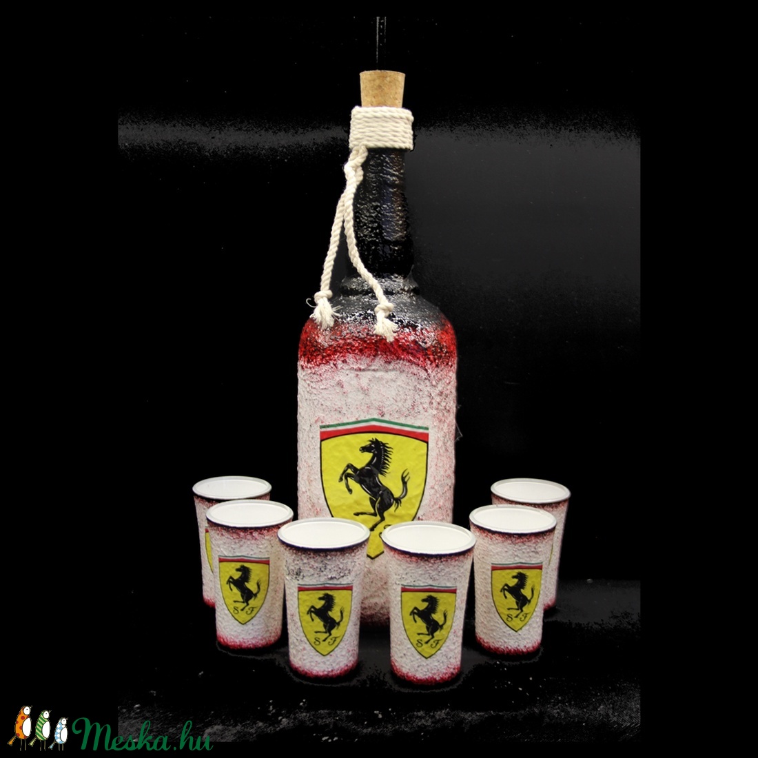 FERRARI emblémás pálinkás szett( 0,75 l üveg + 6x45ml pohár )- férjeknek - barátoknak - otthon & életmód - konyhafelszerelés, tálalás - Meska.hu FERRARI emblémás pálinkás szett( 0,75 l üveg + 6x45ml pohár )- férjeknek - barátoknak - otthon & életmód - konyhafelszerelés, tálalás - Meska.hu