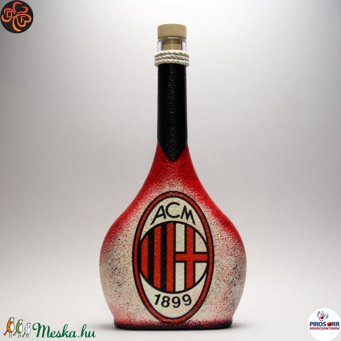 AC MILAN emblémával díszített nagy pálinkás üveg; Szurkolói ajándék --szülinapra,névnapra,karácsonyra-férjeknek - otthon & életmód - konyhafelszerelés, tálalás - Meska.hu