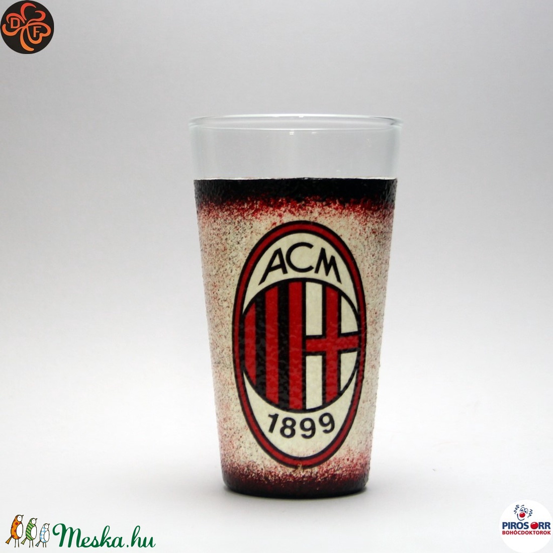 AC MILAN emblémával díszített  vizes pohár ; Szurkolói ajándék --szülinapra,névnapra,karácsonyra-férjeknek,barátoknak  - otthon & életmód - konyhafelszerelés, tálalás - Meska.hu