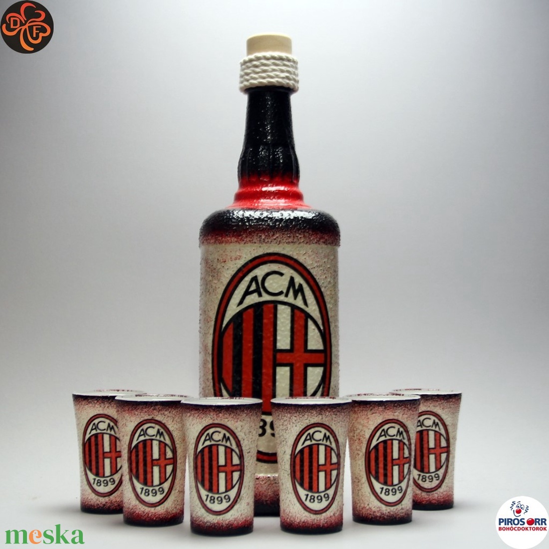 AC MILAN  pálinkás készlet ; futball szurkolóknak - otthon & életmód - konyhafelszerelés, tálalás - tálalás - pohár - Meska.hu