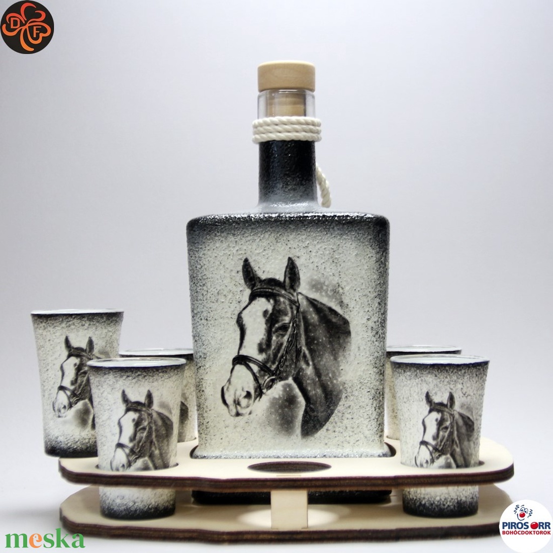 Ló - lovas pálinkás készlet ; Lovak kedvelőinek - otthon & lakás - dekoráció - asztal és polc dekoráció - díszüveg - Meska.hu