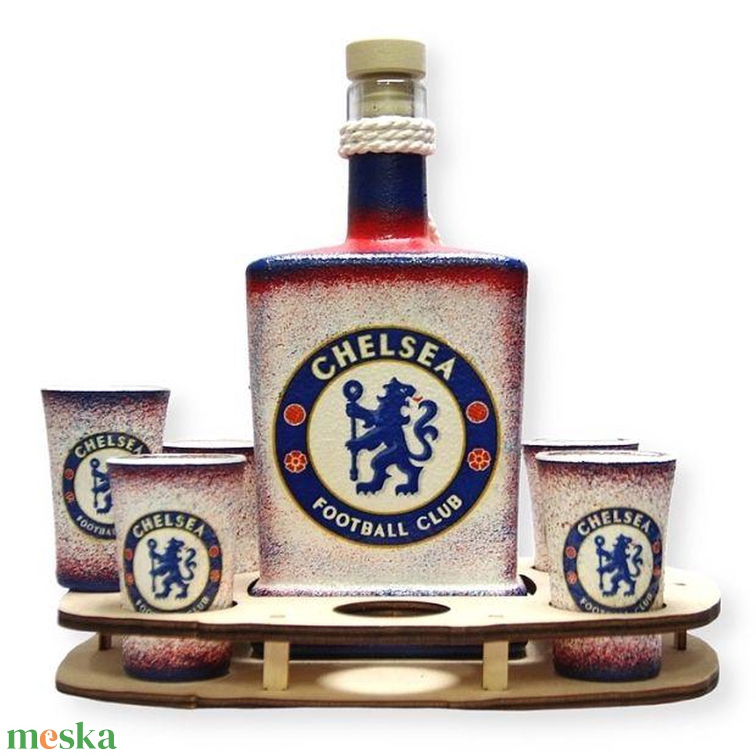 Chelsea FC italszett ; Szurkolói ajándék férjeknek -barátoknak - szerelmemnek  - otthon & lakás - konyhafelszerelés, tálalás - tálalás - pálinkás poharak, szettek - Meska.hu