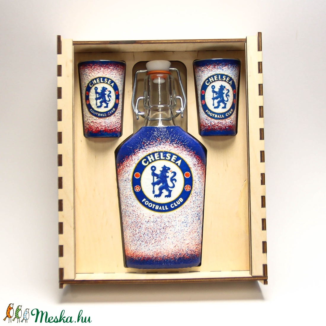 Chelsea FC  pálinka kínáló szett díszdobozban  ; Szurkolói ajándék férjeknek -barátoknak - szerelmemnek  - esküvő - emlék & ajándék - doboz - Meska.hu
