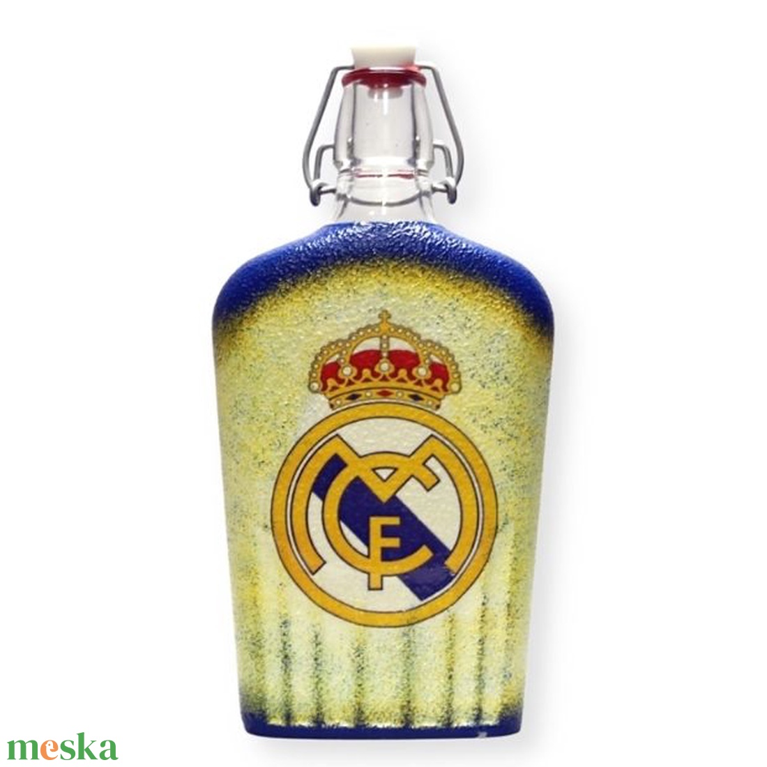 Real Madrid pálinkás csatosüveg ; Real foci szurkoló férfiaknak - otthon & életmód - dekoráció - asztal és polc dekoráció - díszüveg - Meska.hu