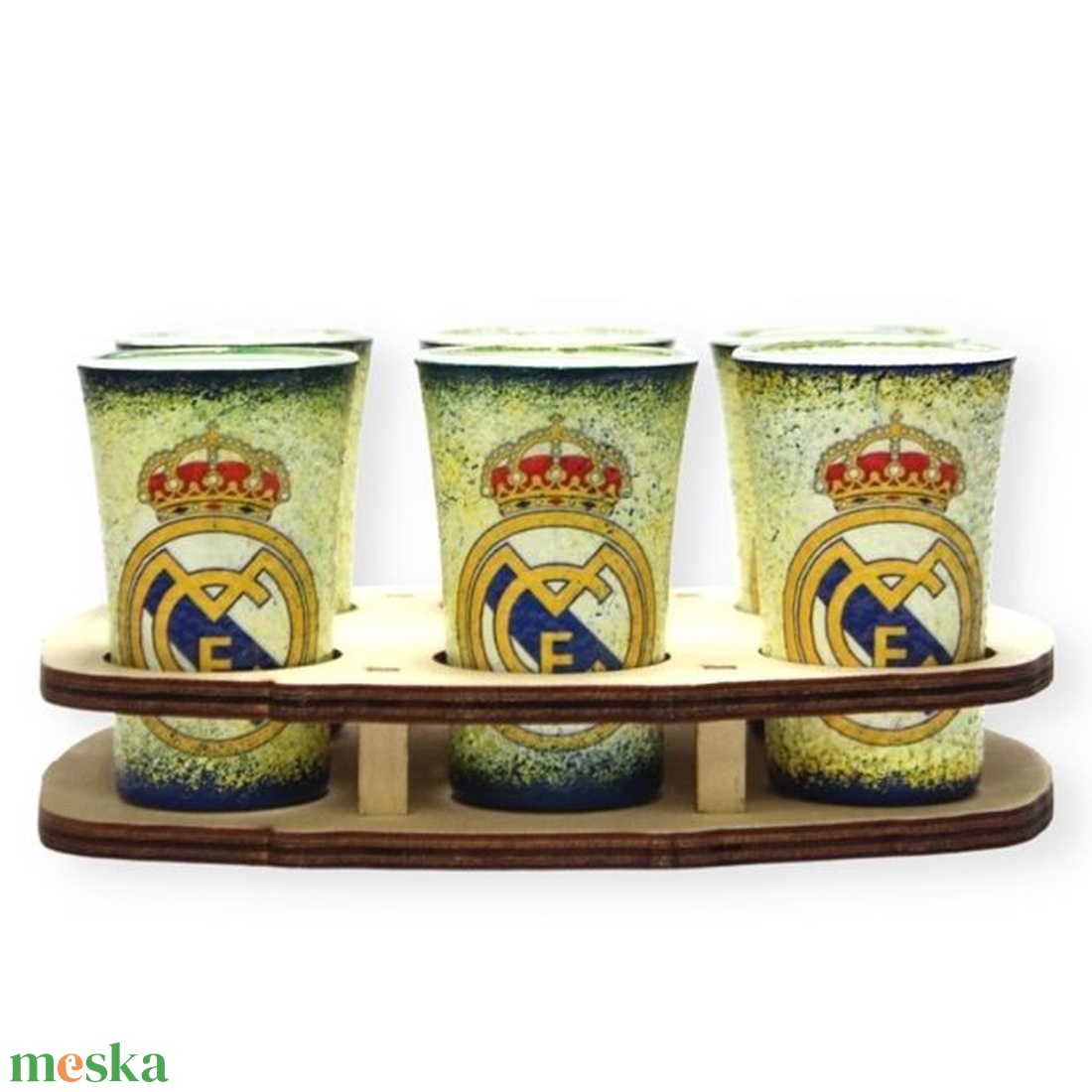 Real Madrid pohár készlet; Real futball szurkoló férjnek, barátnak - otthon & lakás - konyhafelszerelés, tálalás - tálalás - pálinkás poharak, szettek - Meska.hu