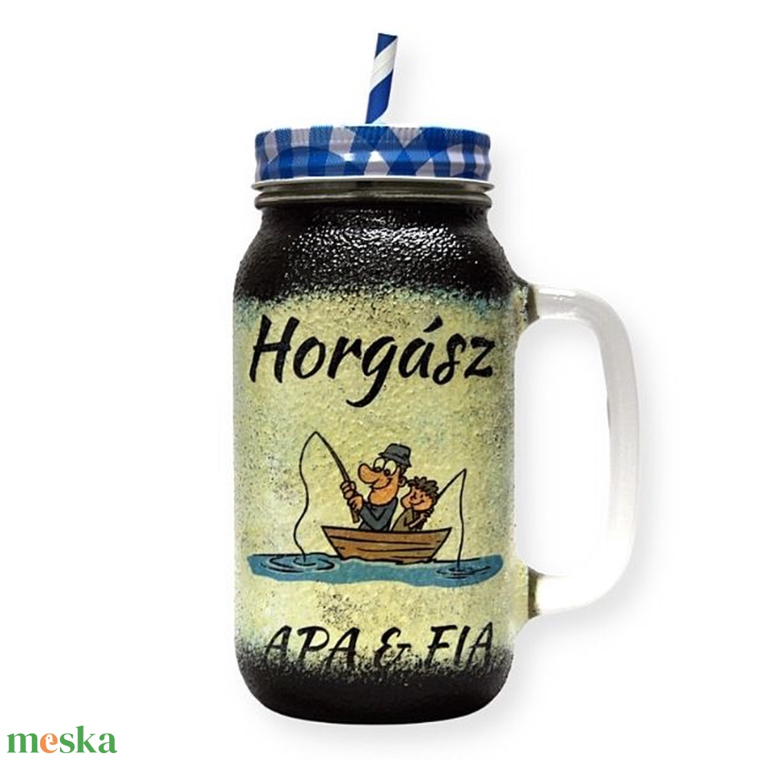 Horgász- humoros, egyedi motívummal díszített-szívószálas pohár.  A horgászat szerelmeseinek. .  - otthon & életmód - konyhafelszerelés, tálalás - tálalás - pohár - Meska.hu
