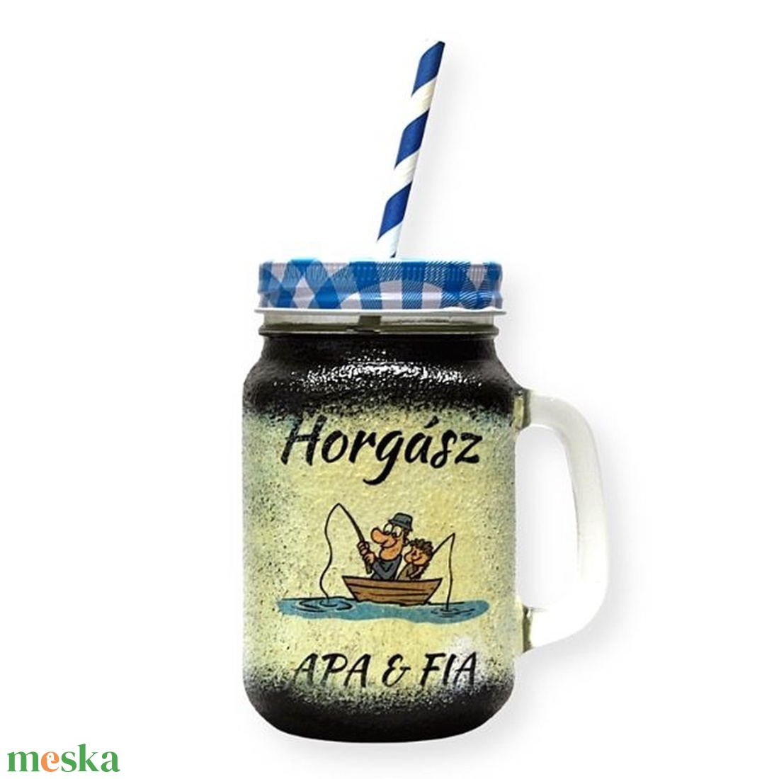 Horgász- humoros, egyedi motívummal díszített-szívószálas pohár.  A horgászat szerelmeseinek. .  - otthon & lakás - konyhafelszerelés, tálalás - tálalás - pohár - Meska.hu