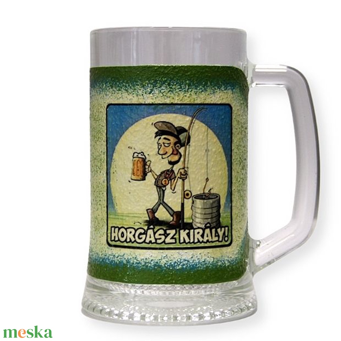Horgász- humoros, egyedi motívummal díszített-sörös korsó.  A horgászat szerelmeseinek. .  - otthon & életmód - konyhafelszerelés, tálalás - tálalás - sörös pohár és korsó - Meska.hu