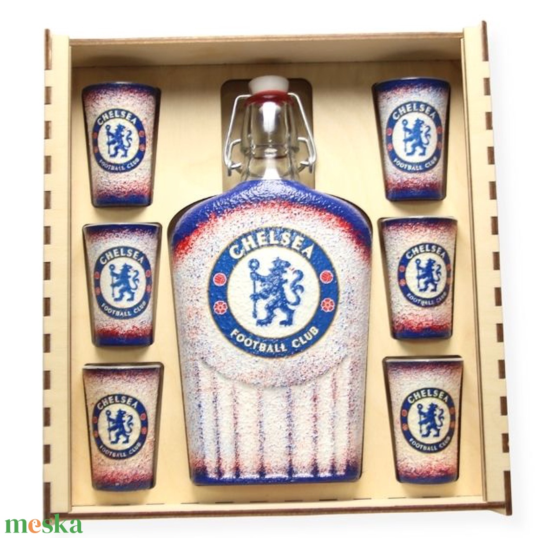 Chelsea FC  pálinka kínáló szett díszdobozban  ; Szurkolói ajándék férjeknek -barátoknak - szerelmemnek  - esküvő - emlék & ajándék - doboz - Meska.hu