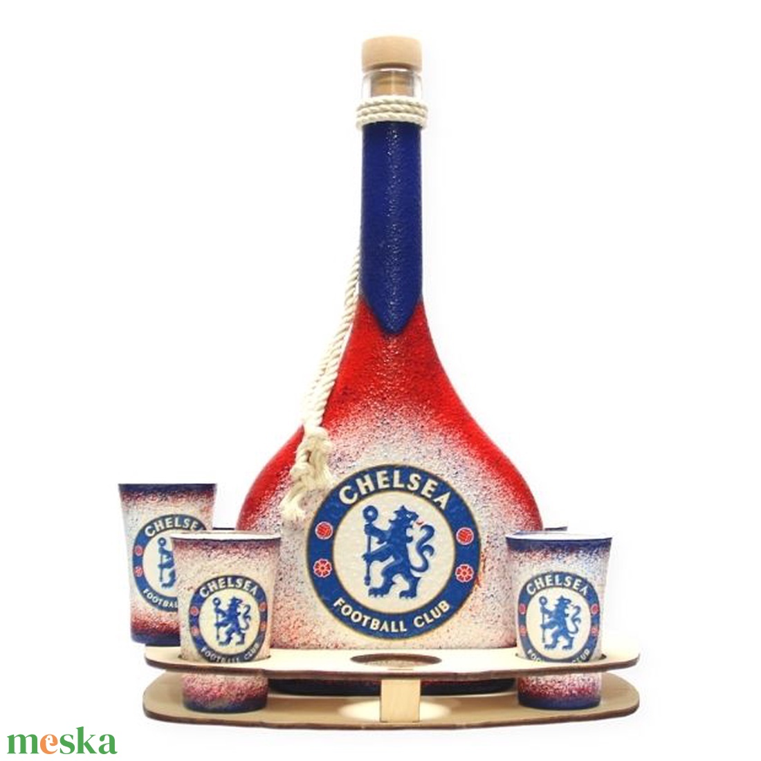 Chelsea FC emblémás  whiskys kínáló szett   ; Szurkolói ajándék férjeknek -barátoknak - szerelmemnek  - otthon & életmód - konyhafelszerelés, tálalás - tálalás - kínálótál - Meska.hu